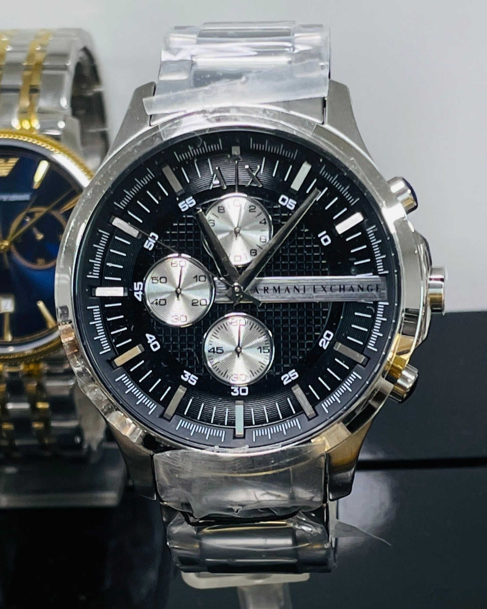 Armani Exchange Hampton AX2152 Men's Chronograph Watch – Black Dial with Silver Stainless Steel Strap