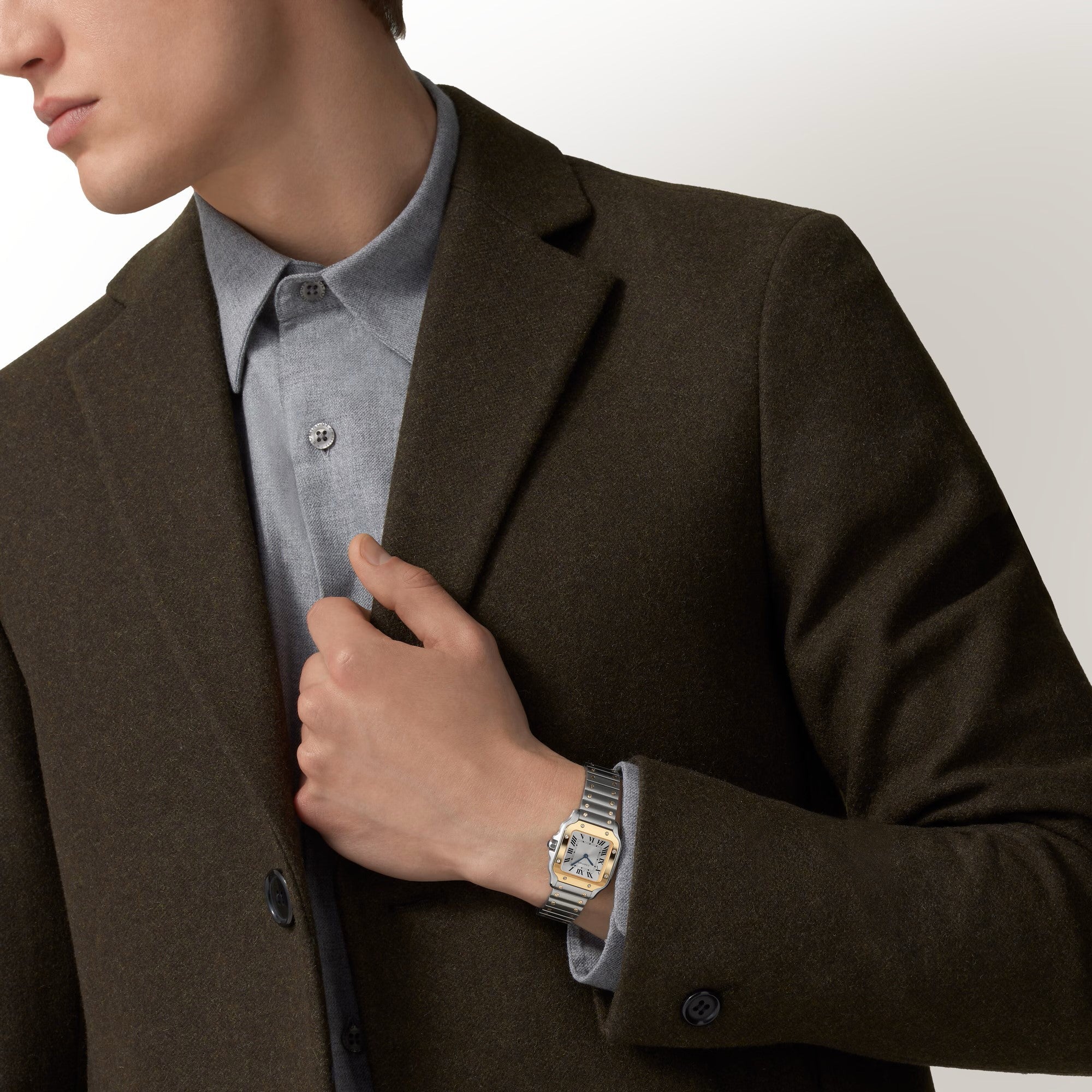 Santos De Cartier Watch | 27mm, Two-Tone Steel & 18K Yellow Gold, Steel, Silver Dial