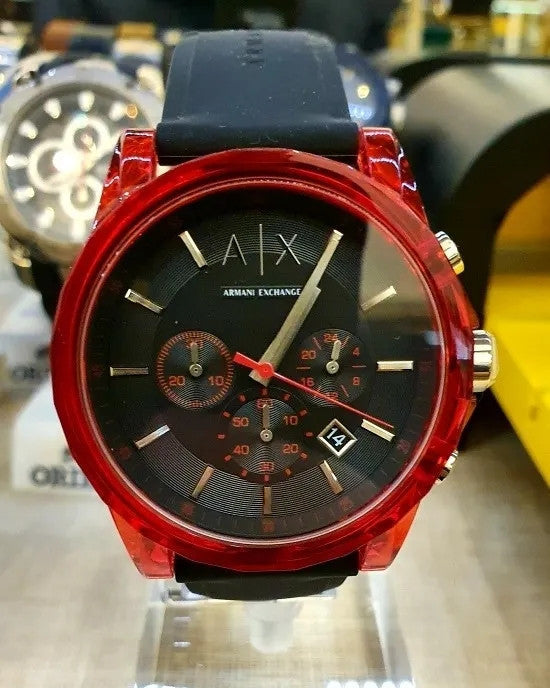 Armani Exchange Outerbanks AX1338 Men's Chronograph Watch – Black Dial with Black Silicone Strap
