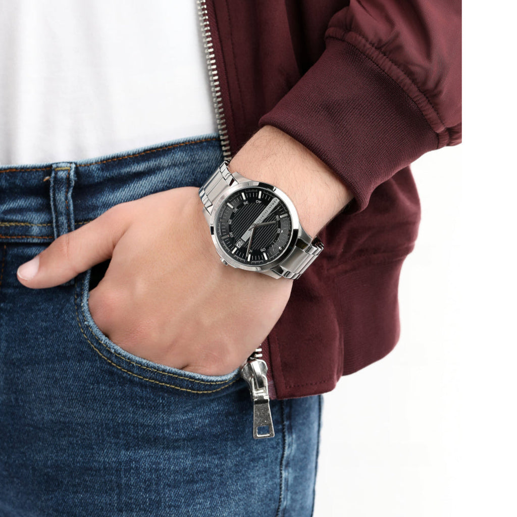 Armani Exchange Hampton AX2103 Men's Chronograph Watch – Black Dial with Silver-Tone Stainless Steel Strap