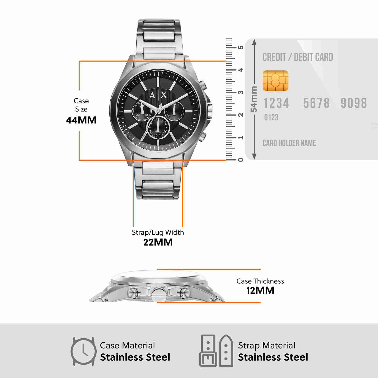 Armani Exchange Drexler AX2600 Men's Chronograph Watch – Black Dial with Silver Stainless Steel Strap