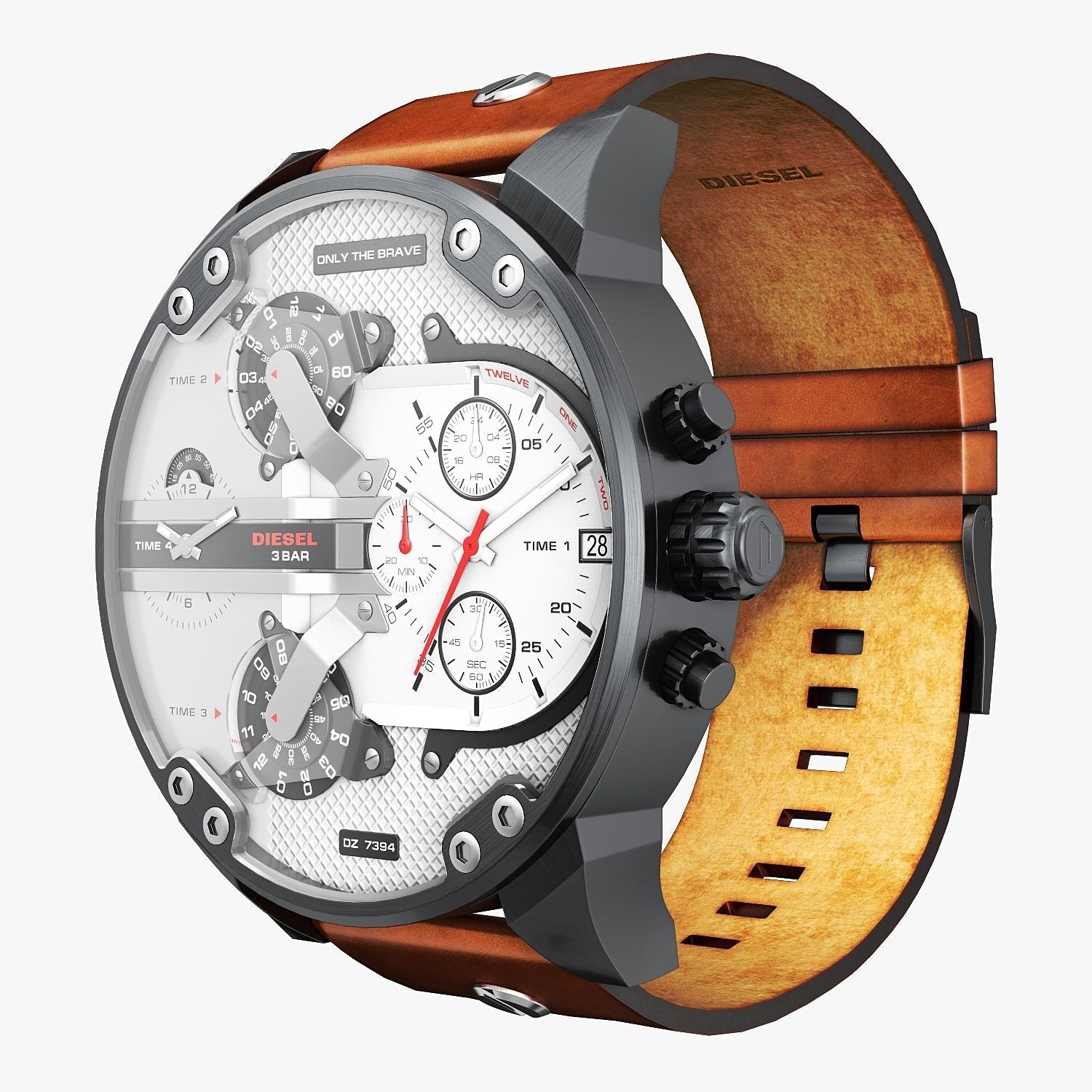 Diesel DZ7394 Mr. Daddy 2.0 Chronograph Men's Watch – Silver Dial & Brown Leather Strap